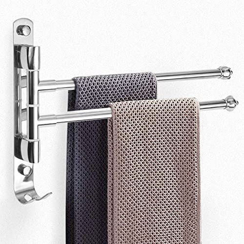 bowarepro 30CM 2-Arm Swivel Towel Rail, 304 Stainless Steel Kitchen Towel Rail Wall Mounted Chrome Swivel Towel Rack for Bathroom