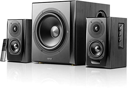 Edifier S351DB Bookshelf Speaker and Subwoofer 2.1 System, Bluetooth, 150W RMS, Dual 3.5″ Mid-Bass & 0.75″ Tweeters plus 8″ Subwoofer, Dual RCA/Optical/Coaxial Inputs, with Remote, Black