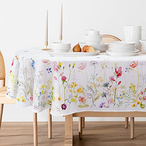 Bnejvif Spring Floral Oval Tablecloth - Waterproof Wrinkle Free Durable Fabric for Spring Summer Tables, Flower Print, 60 X 84 Inch