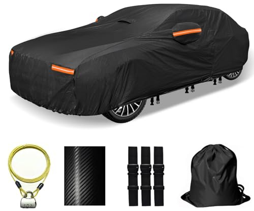 OWEEIO Uppgraderat förtjockat bilskydd, vattentätt alla väder för bilar, fullt yttre skydd, utomhus universellt bilöverdrag (svart, fit sedans 510 cm – 213 tum)