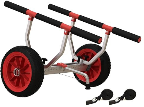 SPORTNOW Kajak-, Stand-up-Paddle-, Kanu-Transportwagen mit Verstellbarer Breite, großen Rädern und Aluminiumrahmen - 2 Gurte im Lieferumfang enthalten schwarz rot