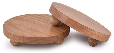 Indus Lifespace Espositore rotondo in legno di acacia, per esposizione di alzate in legno, per cucina, bagno, supporto per piante (15,24 cm x 15,24 cm x 3,81 cm), set da 2