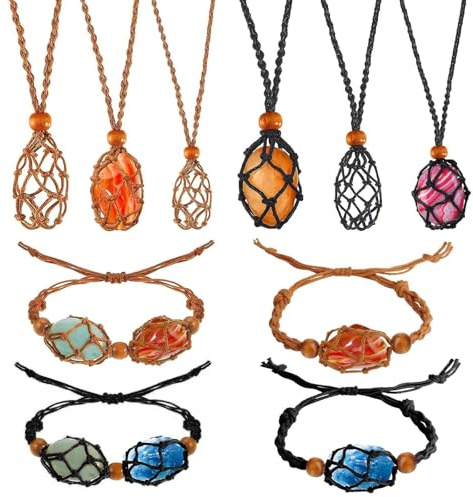 EEEKit 10PCS Crystal Necklace Holder, 6 Necklace Pendants Cage and 4 Bracelets Empty Stones Holder for Jewelry Making