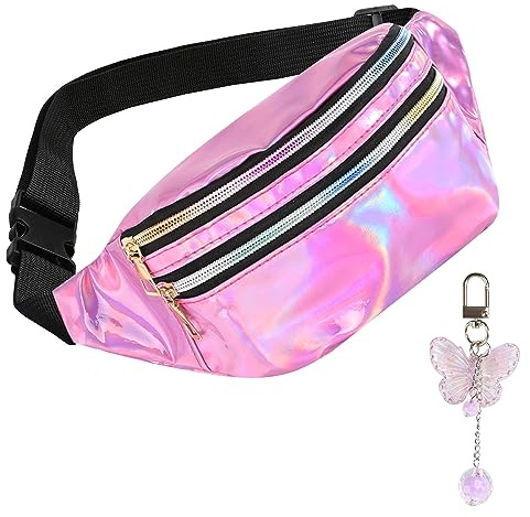 Riñonera Multicolor para Mujer, Niña y Niño con Decoración de Mariposa - Elegante Hipbag para Festivales, Morado, Talla Única, Diseño