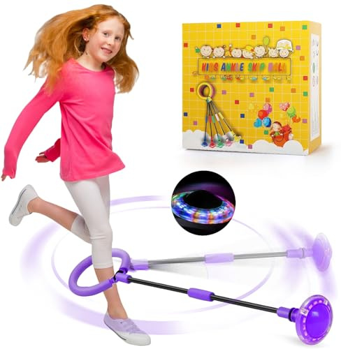 chimoo Bola de Salto de Tobillo Plegable Anillo de Salto Intermitente Colorida Anillo de Salto de Tobillo Pelota de Salto Deportiva para Niños Niñas de 6, 7, 8, 9 Años de Edad