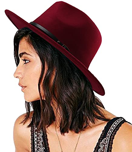 DRESHOW Sombrero Fedora Sombreros de Sombrerera de Jazz para Hombres Mujer - Sombrero de ala Ancha Fieltro de Lana