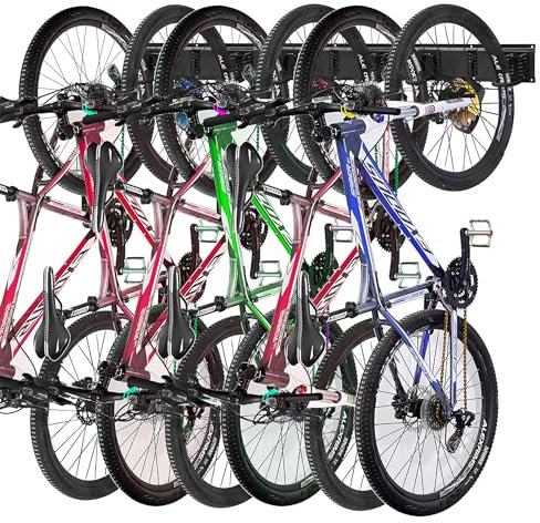 Mimoke Fahrrad Wandhalterung Vertikal Verstellbar Fahrradaufhängung Wand für E-Bike, MTB und Rennrad | Fahrradhalterung Wand für Fahrräder und Helmhaken (für 6 Fahrräder)