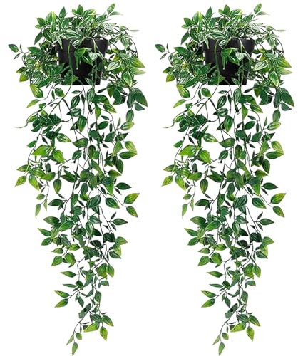 INSANYJ Fausse Plante avec Pots, 2 Pcs Plante Artificielle Tombante Exterieur Interieur, Lierre Artificielle Fausse Plante pour Célébration, Cuisine, Jardin, Bureau