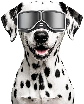 Enjoying Occhiali da sole per cani di taglia media e grande, protezione UV, protezione per occhi di cane, antivento, antipolvere, antineve, montatura morbida, cinghie elastiche, nero