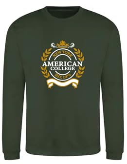 AMERICAN COLLEGE USA Tröja tröja med tryck varma kläder unisex barn pojkar och flickor casual modell ACSCRW5 mörkgrön 14 år, Färg: grön, 14 �r