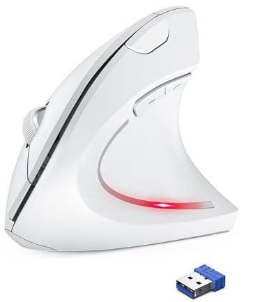 TechRise Ergonomische Maus, 2.4G Kabellose vertikale Maus - 4800 DPI optische leise mit 5 einstellbaren DPI, 6 Tasten für Windows, Mac, Chromebook, Linux, Notebook, Laptop, PC (Weiß)
