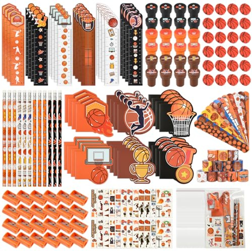 216Pcs Basketball Stationery basketball Theme Gifts Birthday Supplies Team Gift Goodie Bags Stuffer Pencils Classroom games Rewards School Office Supplies（ basketball）