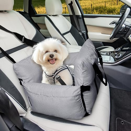 LELEFIDO Seggiolino auto per cani di piccola taglia media – Seggiolino rialzato con cintura di sicurezza, fondo antiscivolo e tasche portaoggetti per auto 52 x 52 cm