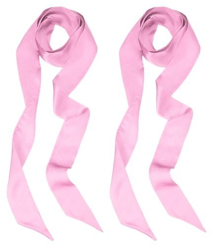 PATIKIL Sciarpa a Nastro Elegante, 2Pz Sciarpa Skinny a Tinta Unita Pura Lunga Foulard Seta Satinata Cinture Sash Capelli Sciarpe per Borse a Mano Nastro Cravatta per Donne, Rosa