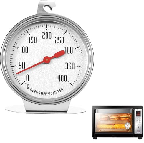 Termometro da forno, termometro da forno per forno, termometro da forno, termometro da forno interno, portata da 7 cm, portata da 0 °C a 400 °C, in acciaio inox, con quadrante grande per cottura e