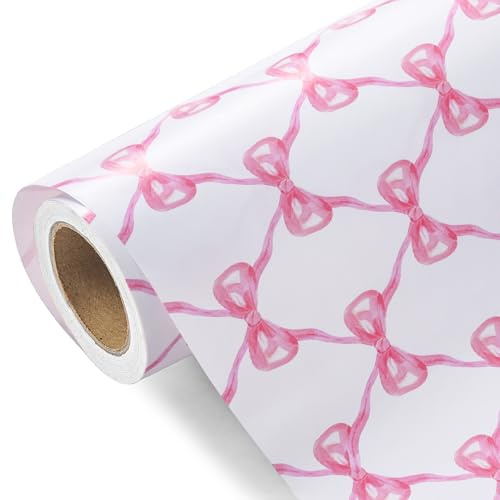 Ruspepa omslagspapper för flickor – minirulle – 43,2 cm x 10 m – vacker rosa rosettdesign, perfekt för födelsedag, babyshower, fest