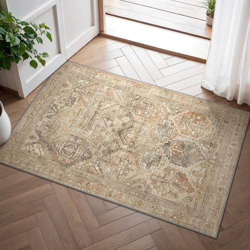 BEIMO 60x90cm Area Rugs for Bedroom,Vintage Boho Carpets for Living Room Non Slip Machine Washable Rug Short Low Pile Rug for Kitchen Dining, Hallway, Office-Earthy Yellow