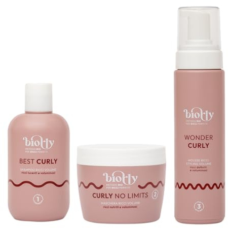 METODO CURLY BIO KIT VOLUME; per capelli ricci e mossi, include shampoo Best Curly, maschera Curly no limits, mousse Wonder curly, CERTICATA BIO - 250 ml
