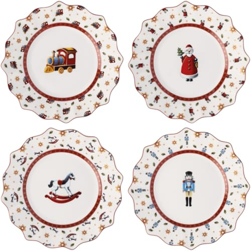 Villeroy & Boch - Toy’s Delight ensemble d’assiettes anniversaire 4 pièces multicolore, ensemble d’assiettes, assiette plate, motif Noël, vaisselle de Noël, porcelane premium