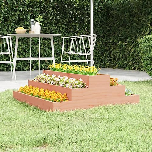 SKTQYQO Douglas Jardinière en bois massif 80 x 80 x 27 cm avec design à échelle pour plantes et légumes, structure robuste et stable pour l'extérieur, idéale pour la décoration de jardin