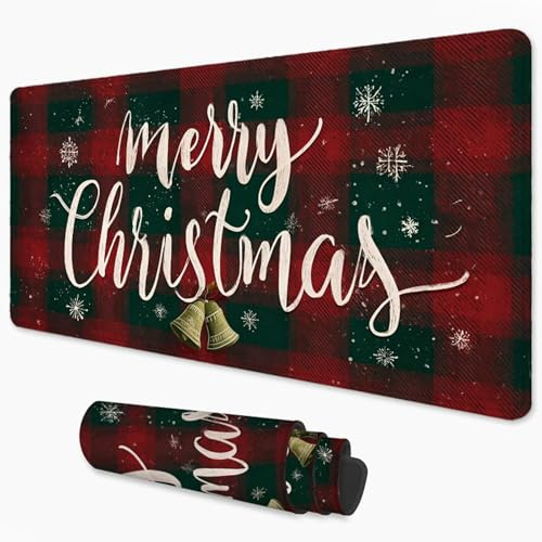 Mouse Mat Christmas Gaming Mouse Pad xxl 900x400 mm non Slip Desk Mat, Red Extended Large Mousepad Waterproof & Stitched Edges Mouse and Keyboard Mat for Home, Office, Gaming Room 36x16 inch 3Y-1392