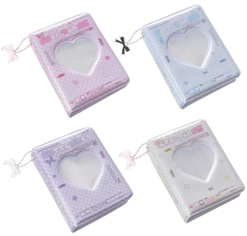 Ihdjasg Pack of 4 Photo Card Binders, Heart Hollow Photo Card Sleeves, Photo Card Folders, for Organisation and Collection of Photo Envelopes