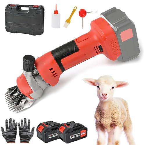 Esquiladora Inalámbrica para Ovejas, Máquina Eléctrica 1300W con Ajuste de 6 Velocidades & Cuchilla de 13 Dientes, Espaciado de Cuchilla Ajustable Esquiladora para Ovejas/Cabras/Ga Red 2*10 Batteries