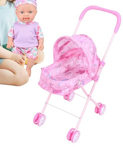 Passeggino per bambole giocattolo - Passeggino per bambole pieghevole con tettuccio | Passeggino per gioco di ruolo per bambine | Passeggino leggero per bambole per l'apprendimento indoor outdoor