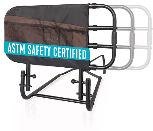 Stander EZ Adjust Bed Rail, Adjustable Senior Bedrail and Safety Assist Railing for Elderly Adults with Organizer Pouch, ASTM Safety Approved Guard-Rail, Black
