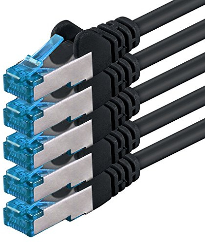 1aTTack.de CAT6 Gigabit LAN-nätverkskabel - 5x 1m 1000 Mbit/s - RJ45 svart | 1m 2m 3m 5m 10m, höghastighets-RJ45, skärmad Ethernetkabel för gaming, modem, router, PC och switch