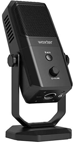 Woxter Mic Studio 100 Pro - Micrófono Profesional de Condensador (cardioide y omnidireccional, 3.5mm, tecnología vertigain, Compatible con Youtube, Skype, Twitch), Color Negro