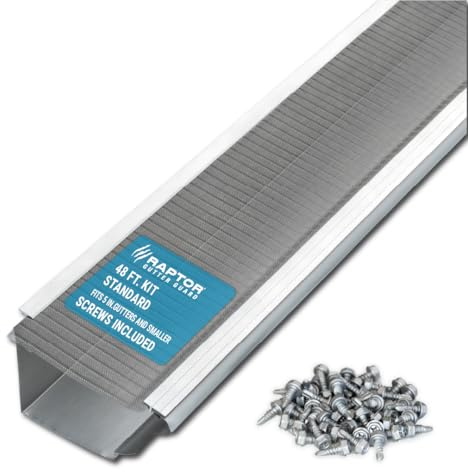 RAPTOR GUTTER GUARD – 48 FT. (Nominal) Contractor Grade Stainless Steel Micro-Mesh Gutter Guard Kit with Screws Included. Fits 5 in. Gutters and Smaller. DIY-Friendly. (5.625 in. x 47.625 in.)
