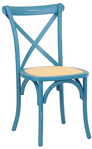 Totò Piccinni Sedia in Legno Design Cross, seduta intreccio rattan (Azzurro Antico, 1)
