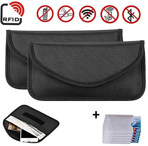 Newseego Bolsa 2X para señal RFID | Bolso antirrobo RFID Faraday con Tarjeta de crédito RFID 5X Gratis para el Bloqueo de la Llave de Bolsillo para el automóvil, Faraday RFID Key Fob Bag - (Negro)