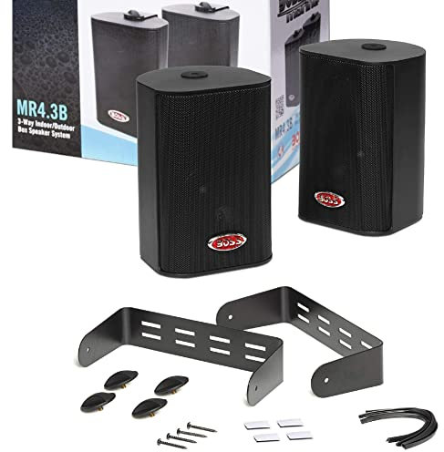 2 Haut-PARLEURS Boss Audio Systems MR4.3B 3 Voies Noir 100 Watts rms 200 Watts Max étanche pour intérieur et extérieur + Pattes de Fixation, la Paire
