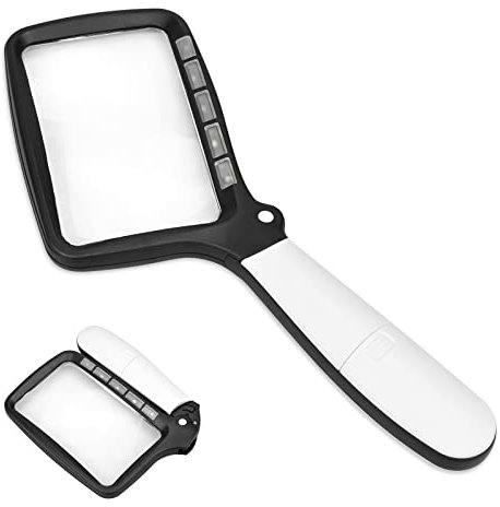 Magnifying Glass with Light, Rectangular Magnifying Glass, Folding Handheld 3X Large Rectangle Lighted Magnifier with Dimmable LED for Reading Newspaper, Books, Lighted for Low Visions