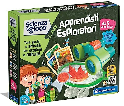 Clementoni Scienza e Gioco Lab - Apprendisti Esploratori, Kit Scientifico per Bambini 5+ Anni, Laboratorio con Binocolo, Bug Viewer, Stampini e Carte Natura, Made in Italy, Lingua Italiana, 19363