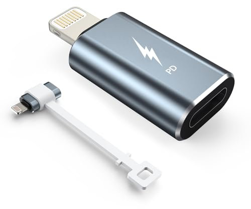 TechMatte USB-C-auf-Lightning-Adapter, 27 W PD Schnellladung, Kompatibel mit iPhone 14/13/12/11 Pro Max Mini/X/XR/XS/SE/8/7/6/iPad/iPod/AirPods, mit Anti-Verlust-Seil, Nicht für OTG/Audio/Kopfhörer