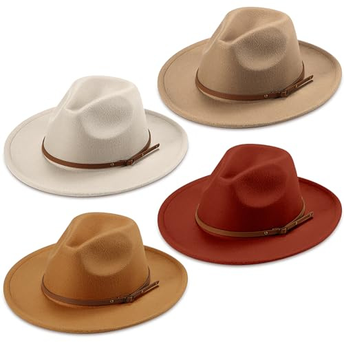 Unittype Floppy Hats for Women Classic Wide Brim Hat Felt Panama Hat with Adjustable Belt Buckle Panama Jazz Dress Hat (Vivid Color)