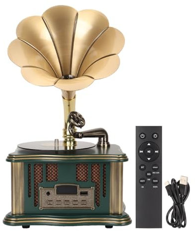 Retro Phonograph Record Player Bluetooth Speaker, Type C Rechargeable Nostalgic Vintage Gramophone Wireless Bluetooth 5.0 Speaker with FM Radio for Cell Phones, Tablets, Laptops
