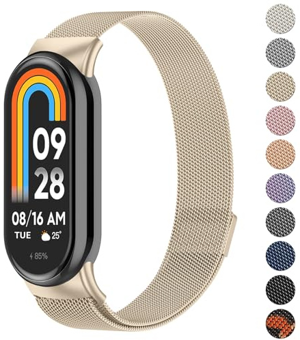 Oumida för Xiaomi Mi Smart Band 8/Xiaomi Mi Band 9/10 armband män kvinnor, metallarmband rostfritt stål nät klockarmband magnetiskt justerbart sport ersättningsarmband