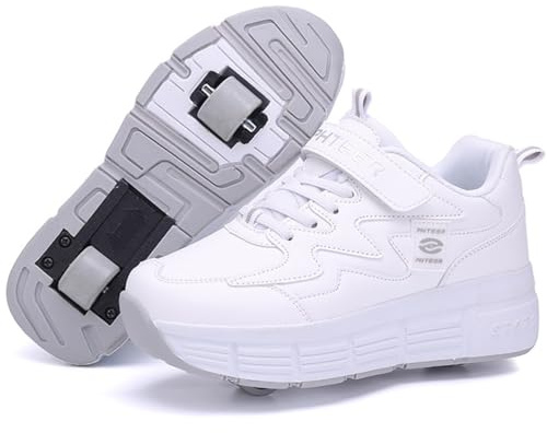 WOWEI Pattini a Rotelle Scarpe per Bambini e Ragazzi Scarpe da Skateboard per Donna Scarpe con Ruote, Multifunzionale Skate Pattini a Rotelle Pattinaggio Calzature Sportive da Esterno (BZX-T13, 33EU)