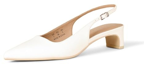 Amazon Essentials Scarpe Slingback con Tacco a Blocco Donna, Ecru Pelle Verniciata, 39.5 EU