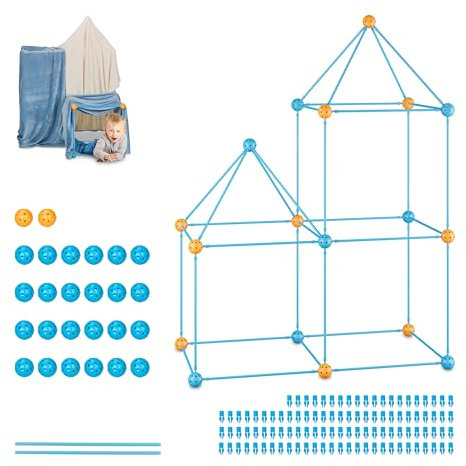 Relaxdays DIY Konstruktionsspielzeug, Kinderhöhle, 132-tlg. BAU Set, Bude Bauen, Röhrenbaukasten Stecksystem, Mehrfarbig