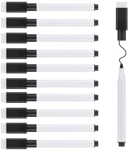 HRLORK 10 st svarta mini whiteboard-pennor magnetiska raderbara markörer