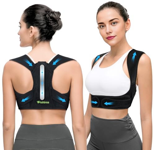 Fiohiros Posture Corrector for Men and Women, Back Brace Support for Hunchback, Adjustable Upper Back Straightener Belt, Providing Pain Relief from Back, Shoulder, Neck, Scoliosis S/M