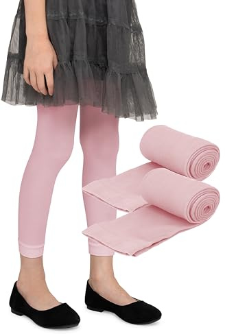 LORES Leggings de 7/8 de Largo para niñas Pantalones Elegantes sin pies a la Moda para niños Deportivos Ballet Yoga Gimnasia Falda Vestido Alice, Paquete de 2 Rosa 110/116 cm (5/6 años)