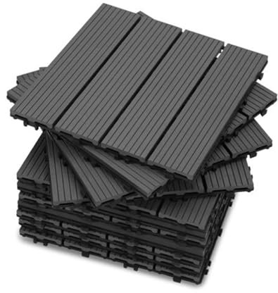 YOEVU - Set de 11 Baldosas de Exterior de Madera Composite WPC, 1m², Baldosas de Terraza, Patio y Jardín, Antideslizantes, Resistentes al Agua, 30x30cm, Gris