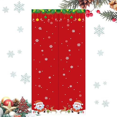 Julgardiner för glidande glasdörr – magnetiska termiska gardiner, juldörr mörkläggningsgardiner för glasdörr värmeisolerade festliga fönstergardiner för sovrum 91 x 203 cm