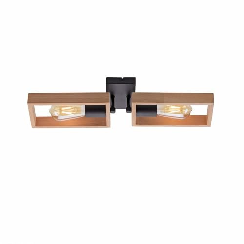 Just Light Ceiling Light Wooden Living Room Lamp Wood Natural Black 2 Bulbs E27
